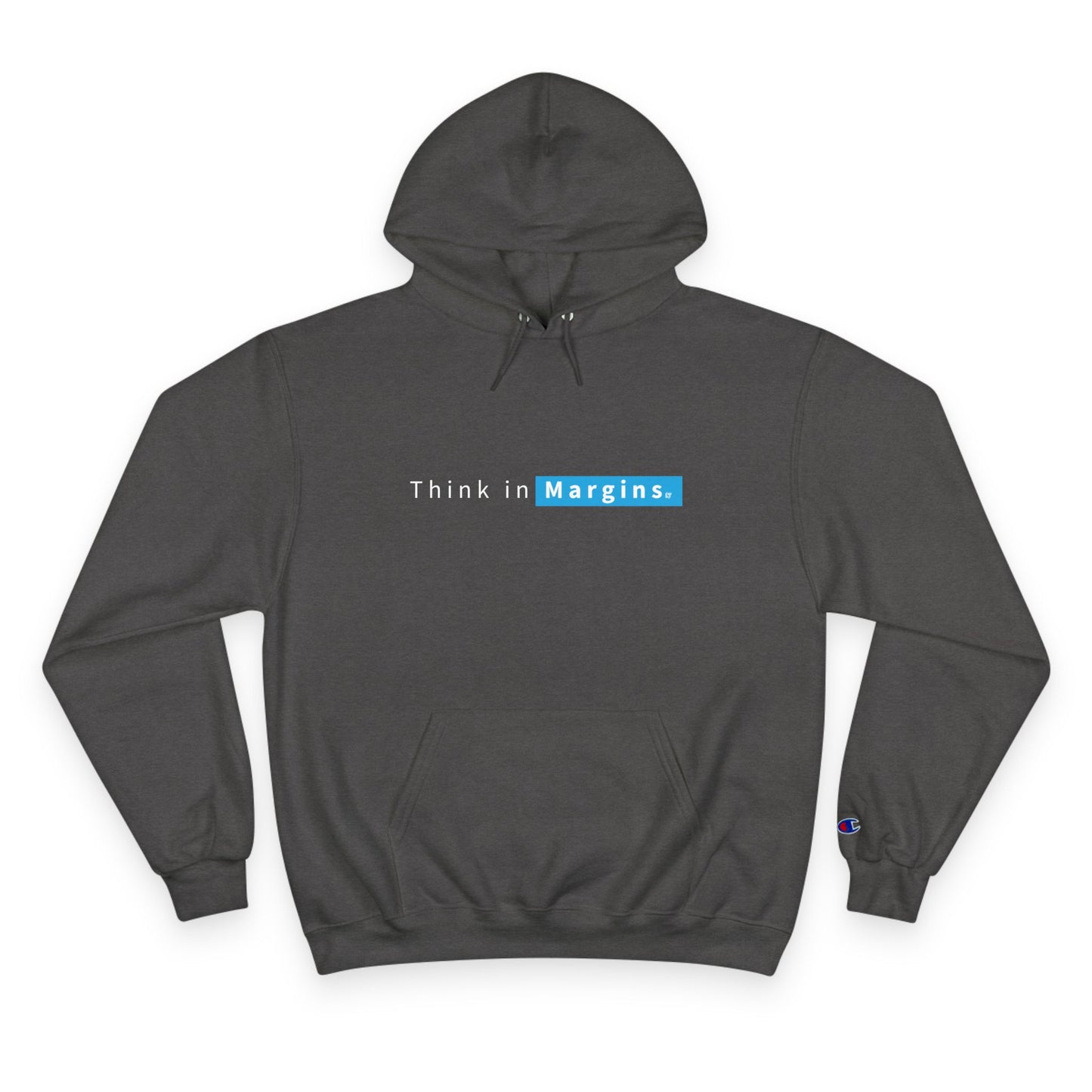 Think in Margins Champion Hoodie — Minimal White Inspirational Hoodie