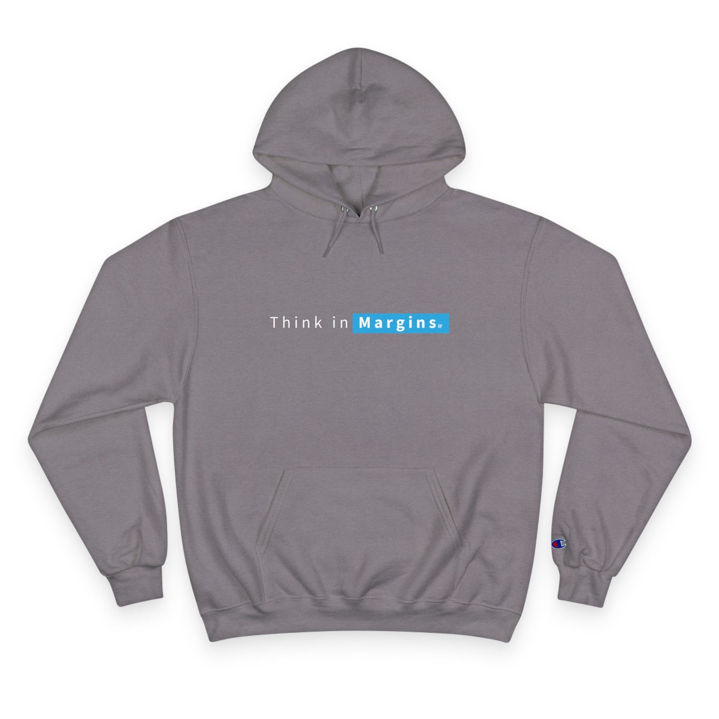 Think in Margins Champion Hoodie — Minimal White Inspirational Hoodie