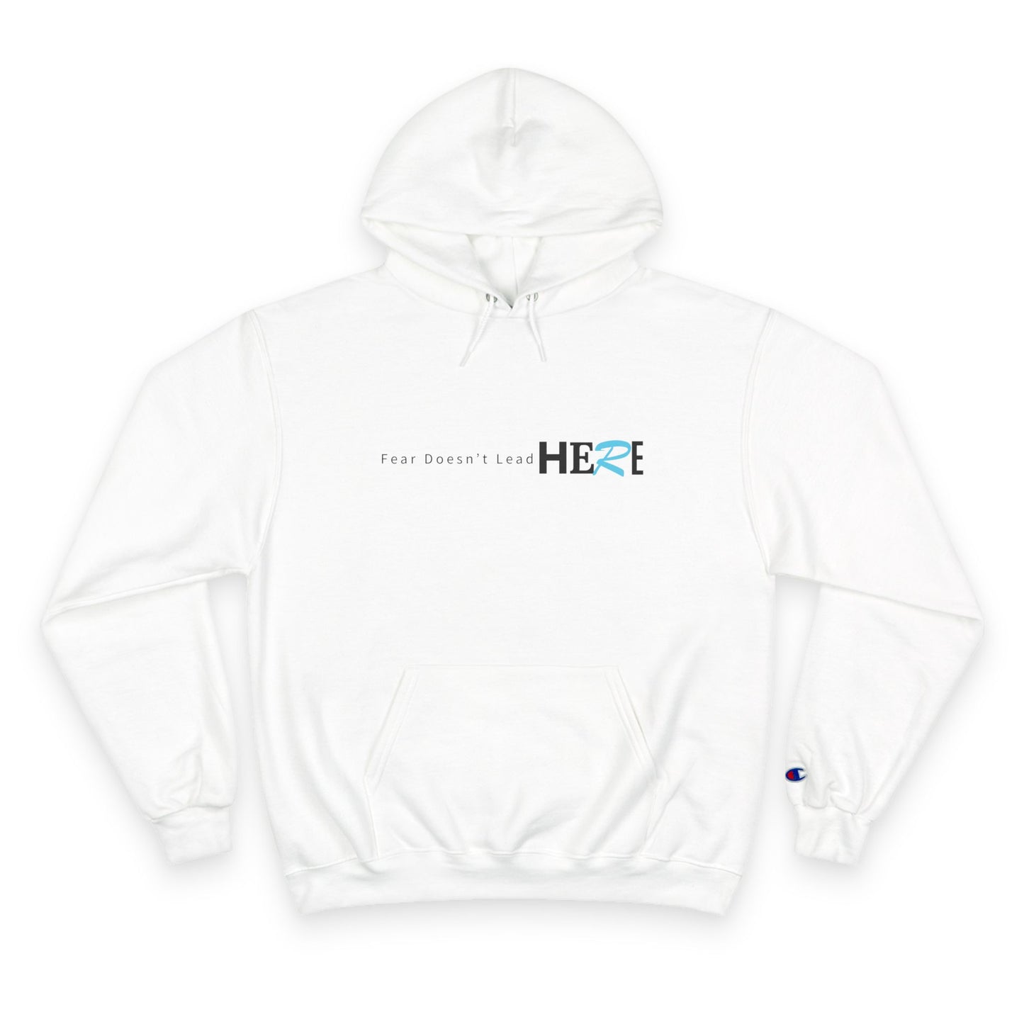 Champion Hoodie — Minimal "HERE" Logo Hoodie (White)